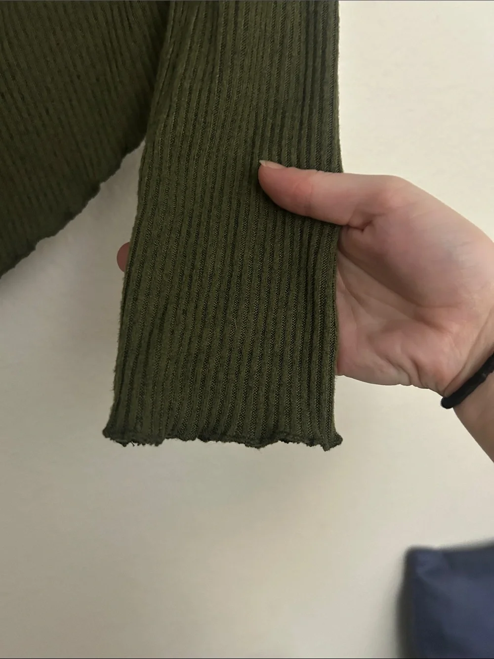 Off-Shoulder Ribbed Long-Sleeve Top in Olive